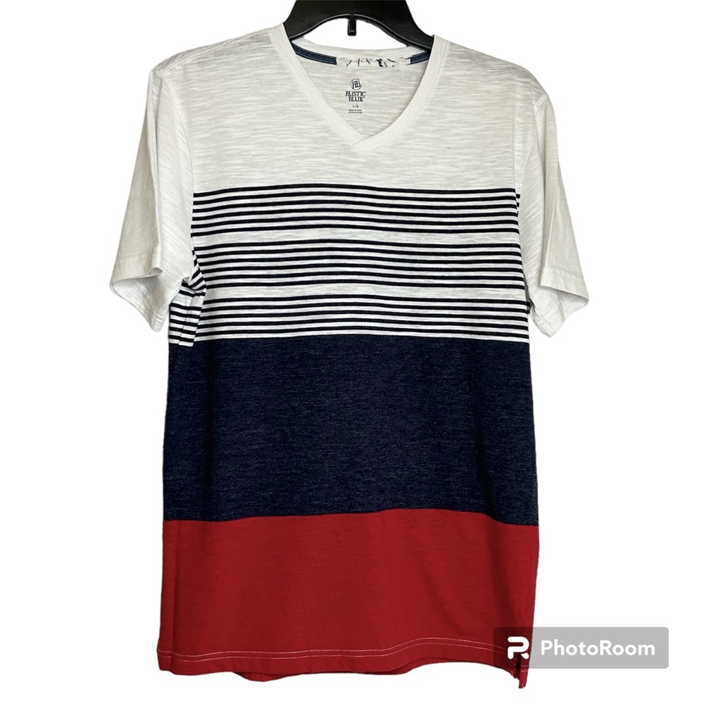 Boys Rustic Blue Large Short Sleeve White/Blue/Red T-shirt